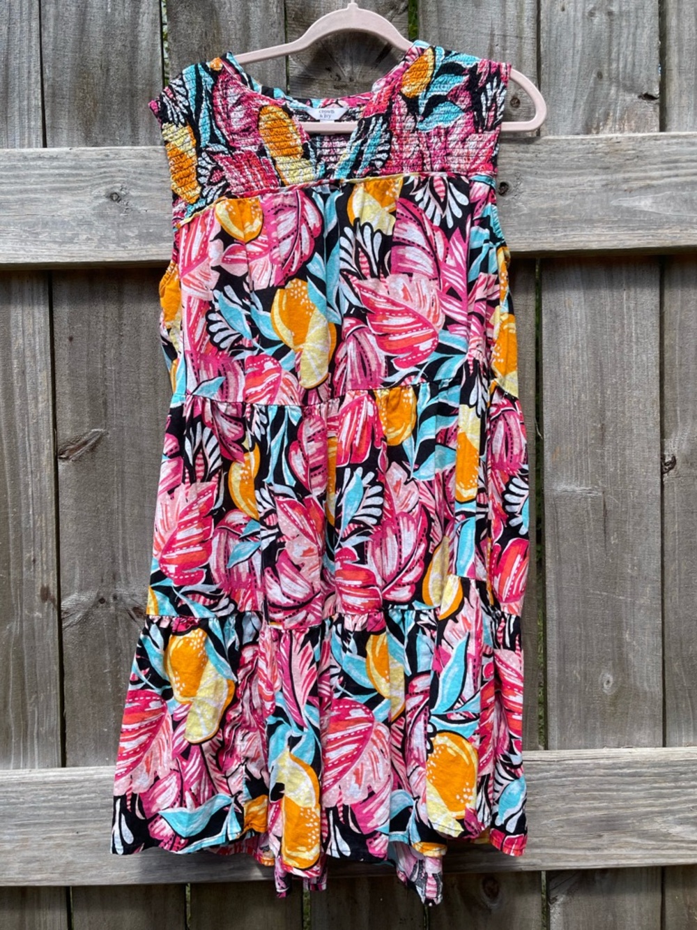 crown & ivy Tropical Print Midi Dress - Pink, Yellow, Blue, Black Sz 1X